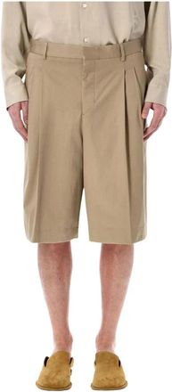 Ami Gekreukte wijde pijpen cropped broek - Heren - Korte Broeken - Beige - W40 - Wol - Korte Broeken
