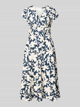 Swing Cocktailkleid mit V-Ausschnitt und Taillenband in Marine, Gr&ouml;&szlig;e 34