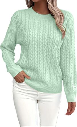 Generic Ydsxlp Womens Crew Neck Jumpers Classic Plain Pullover Casual Chunky Cable Knitted Jumper Basic Crew Neck Long Sleeve Sweater Fall Winter Warm Knitwea