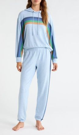 PJ Salvage Radiant Stripe Peached Jersey Hoodie Pajamas in Heather Sky at Nordstrom, Size Large
