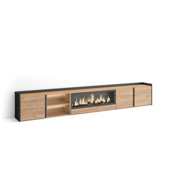 Skraut Home Mueble tv efecto madera roble negro 315x35x50cm chimenea efecto fuego