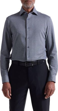 Bugatchi Devon OoohCotton Houndstooth Button-Up Shirt in Navy at Nordstrom, Size Xx-Large