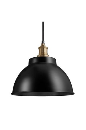 Industville Brooklyn Dome Pendant, 13 Inch, Black, Brass Holder in Black