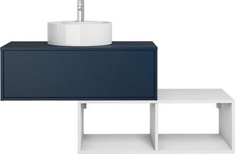 Vente-Unique Mueble de baño flotante con lavabo redondo - 1 cajón azul y 2 estantes blancos - 94 cm - TEANA II