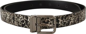 Dolce & Gabbana Mens Black Marble Print Leather Silver Logo Buckle Belt