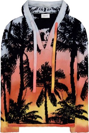 Laneus plam-jacquard knitted hoodie - men - Polyamide/Organic Cotton - 46 - Orange