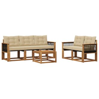 vidaXL Conjunto De Sof&aacute;s De Exterior Con Coj&iacute;n 6 Pcs Natural Y Beige Vidaxl
