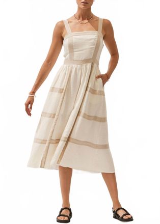 Julietta Fitted Bodice Midi Dress In Oatmeal Patchwork