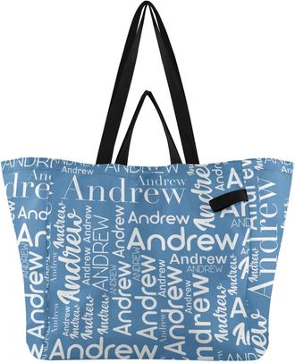 Generic Custom Steel Blue pattern Reusable Canvas Tote Bag, Heavy Duty Grocery Shopping Bag with Large Capacity Double Handles Hard Bottom Work Groceries Trav
