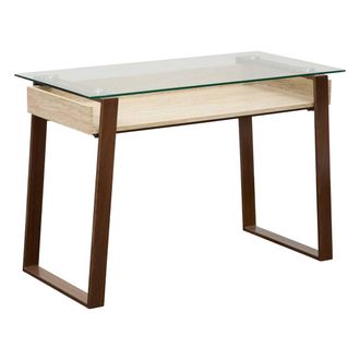 Atmosphera Escritorio Rectangular Con Tablero De Cristal Ariro De 55 X 110 Cm, En Color Beige Y Marr&oacute;n - Atmosphera Cr&eacute;ateur DInt&eacute;rieur
