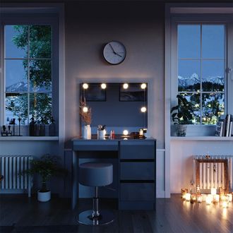 Vicco Tocador Sherry, Gris, 90 Cm Con Iluminaci&oacute;n Led Y Taburete