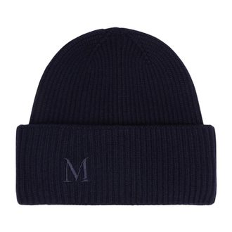 Max Mara Gorro de Cashmere Acanalado con Logotipo Frontal - Accessories - Mujer - Azul - ONE SIZE
