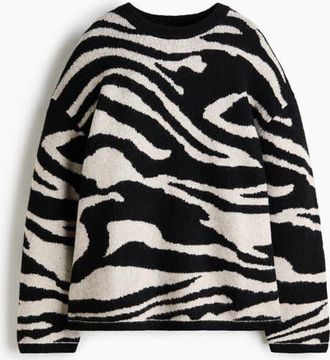 H&M Jacquard-knit Jumper in Black/zebra Print at Nordstrom, Size Xx-Small