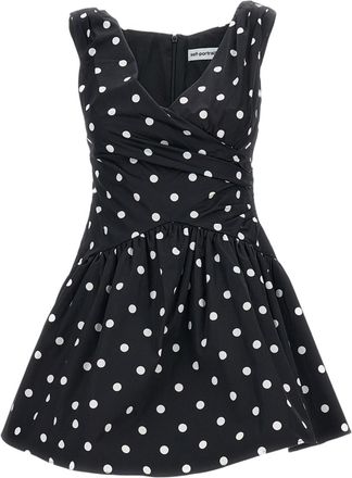 Self Portrait Fitted Mini Dress with Dropped Waist and Polka Dot Pattern