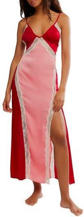 Free People Some Kind of Love Lace Trim Open Back Nightgown in Sweetie Pink Combo at Nordstrom Rack, Size X-Large