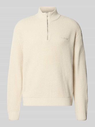 Review Strickpullover mit Stehkragen und Reißverschluss in Ecru, Größe L