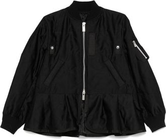 sacai Black Quilted Satin Peplum Jacket