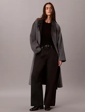 Calvin Klein Abrigo Cruzado De Mezcla De Lana Melange