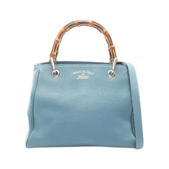 Gucci Pre-owned Handbags, female, Blue, Size: ONE SIZE Pre-owned Bamboo Shopper Leather 2way Handbag