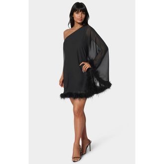 Bebe Womens Feather Chiffon One Shoulder Cape Dress
