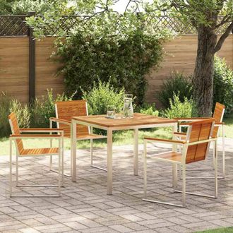 Berkfield Home 5 Piece Garden Dining Set Solid Wood Acacia in Brown
