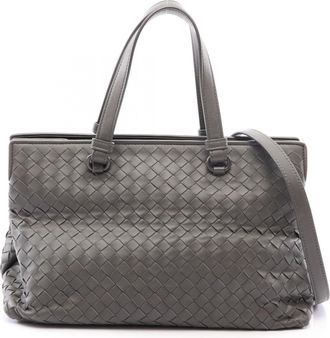 Bottega Veneta Gray Leather Handbag Tote Bag (Pre-Owned)