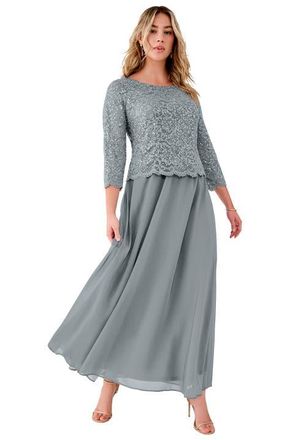 Roaman's Plus Size Sequin Lace Three Quarter Sleeve A-Line Gown in Gunmetal at Nordstrom, Size 26P