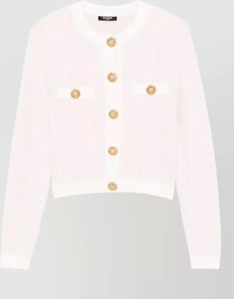 Balmain long sleeve cropped top textured pockets