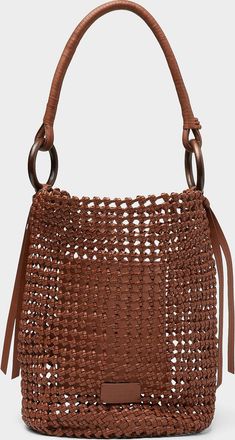Staud Womens Del Mar openwork woven leather bucket bag