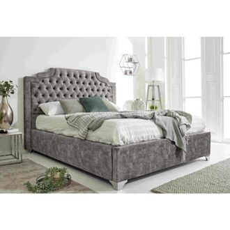 Casa Ryker Grey Oakland Fabric Matching Buttons King Bed Frame