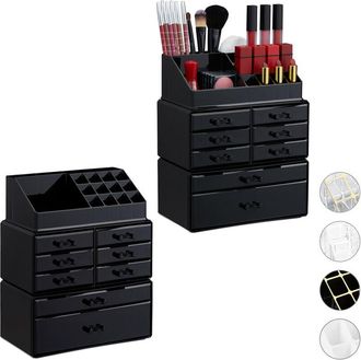 Relaxdays Relaxdays - Set of 2 Makeup Organizers with Drawers, Stacking Makeup and Jewellery Box, Acrylic Cosmetic Kit, Black