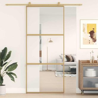 vidaXL Vidaxl - Puerta Corredera Dorada De Vidrio Esg Transparente Y Aluminio