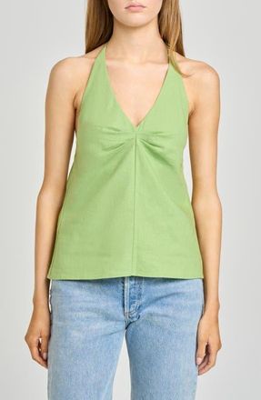 Wayf Kaia Linen Blend Halter Top in Pistachio at Nordstrom, Size X-Small
