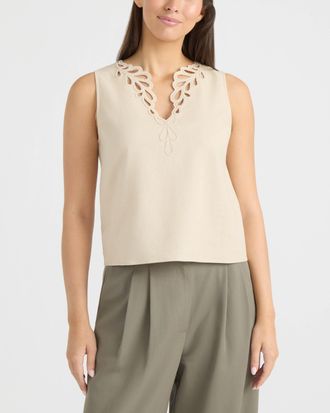 Ellen Tracy Womens Embroidered V-Neck Top