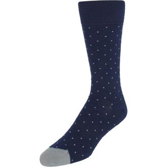 Trafalgar Store Croix Polka Dot Patterned Mid-Calf Merino Wool Socks in Navy Blue With Grey Dots at Nordstrom