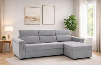 Dmora Sof&aacute; Fijo Con Pen&iacute;nsula Zelinda, Sof&aacute; Esquinero Para Sal&oacute;n, Acolchado, Desenfundable, Calidad 100% Made In Italy, 285x160 H100 Cm, Gris - Dmora