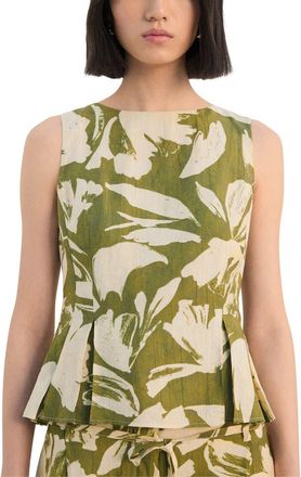 Mango Printed Peplum Top in Green at Nordstrom, Size X-Large