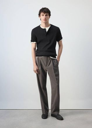 Mango T-shirt in cotone a coste con collo a panettiere nero - Uomo - XXL - MANGO MAN
