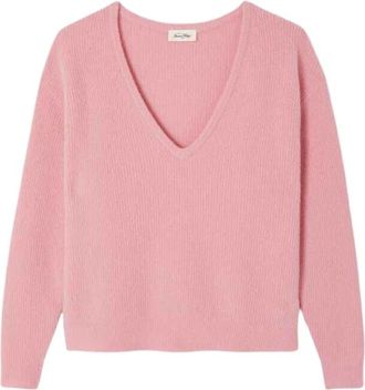 American Vintage Damsville Pullover - Dames - V-hals truien - Roze - Xs/S - Wol - Truien & Vesten