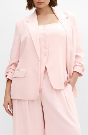 City Chic Abbie Ruched Sleeve Blazer in Heavenly Pink at Nordstrom, Size Xs