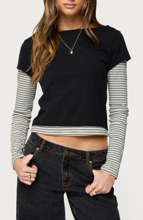 Edikted Layered Long Sleeve T-Shirt in Black at Nordstrom, Size X-Small