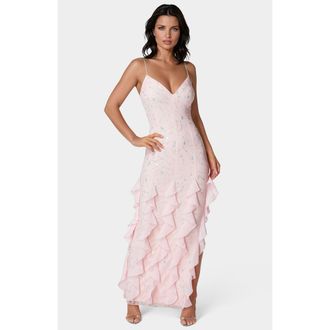 Bebe WomenS Cascade Beaded Mesh Gown