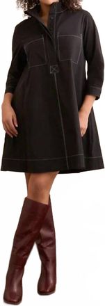 Tribal Three Quarter Sleeve Button Front Shirt Dress In Black