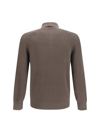 Brunello Cucinelli Mens Long-Sleeve Knit Polo Shirt Nocciola+panama Cotton T-shirts And Polos