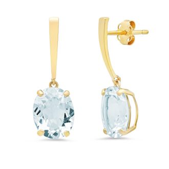 MAX + STONE 14k Yellow or White Gold 10x8mm Oval Cut Gemstone Drop Dangle Earrings