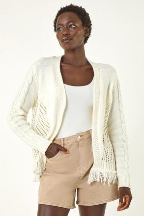 Roman Lightweight Fringe Hem Knit Cardigan