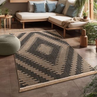 Paco Home Paco Home - Alfombra Salon Cocina Exterior Terraza Jardin Boho Floral Dibujo Geometrico 240x340 Cm, Antracita 2