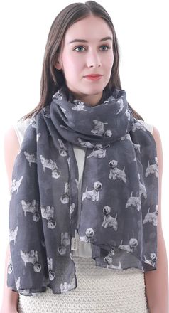 Lina & Lily West Highland White Terrier Dog Print Womens Scarf Shawl Wrap Lightweight (Dark Grey)