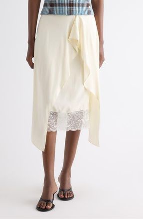 Acne Studios Inouka Layered Satin & Lace Skirt in Cream White at Nordstrom, Size 10 Us