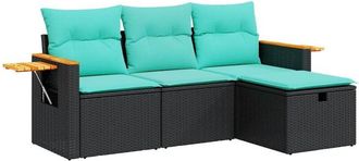 vidaXL Juego De Sof&aacute;s Jard&iacute;n 4 Pzas Con Cojines Rat&aacute;n Sint&eacute;tico Negro Vidaxl